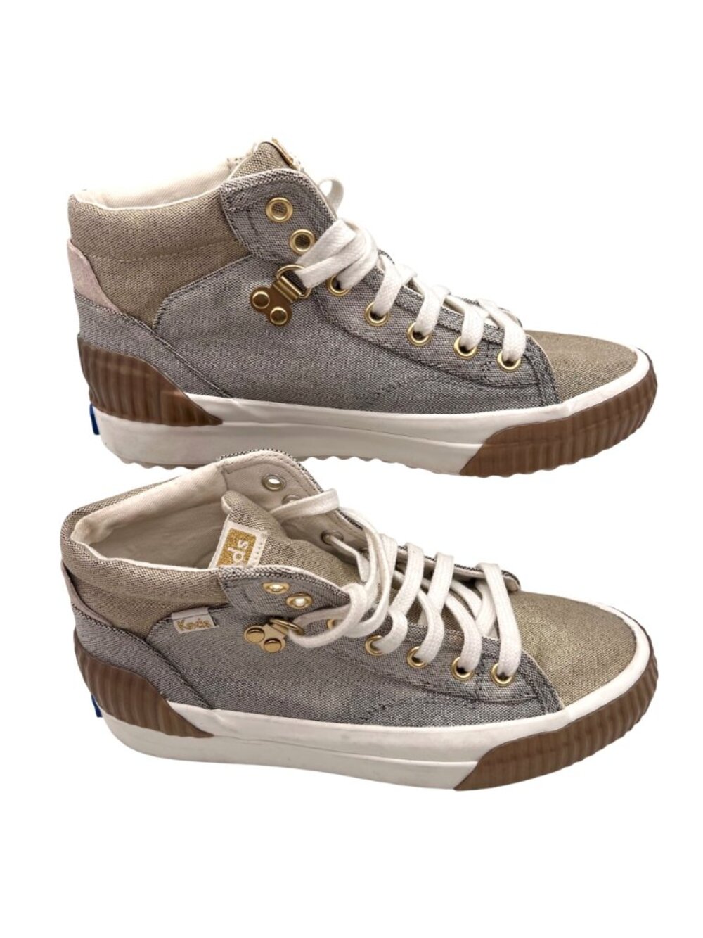 Keds High-Top Sneakers Womens Size 6.5 Lace-Up Metallic Silver Gold Rubber Sole - Picture 2 of 15